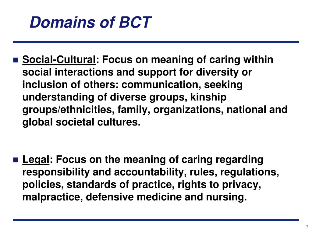 domains of bct