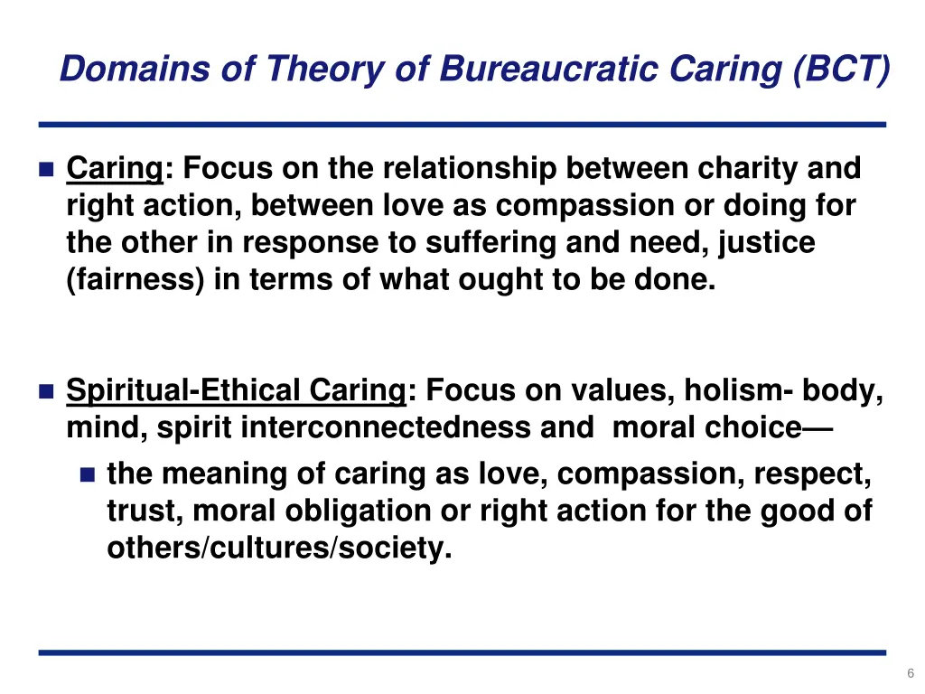 domains of theory of bureaucratic caring bct