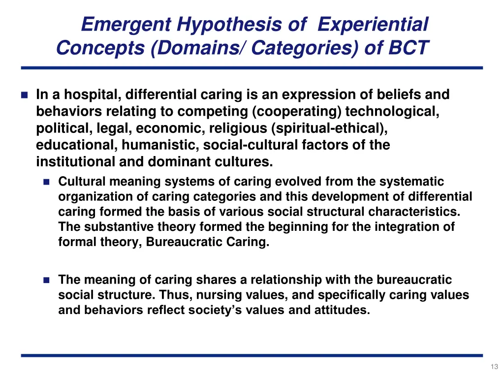 emergent hypothesis of experiential concepts