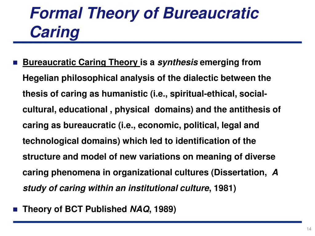 formal theory of bureaucratic caring