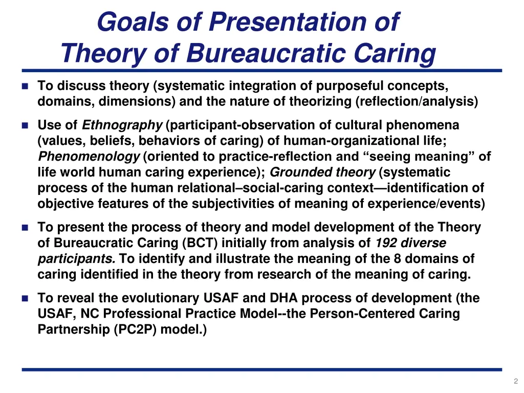 goals of presentation of theory of bureaucratic