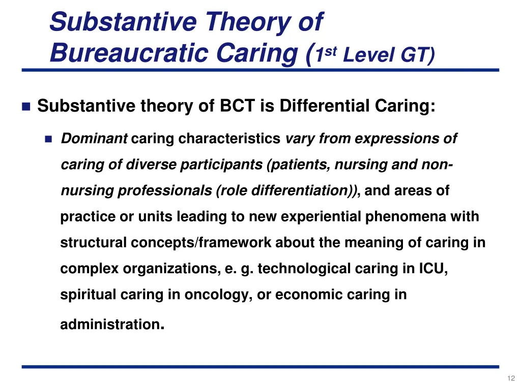 substantive theory of bureaucratic caring