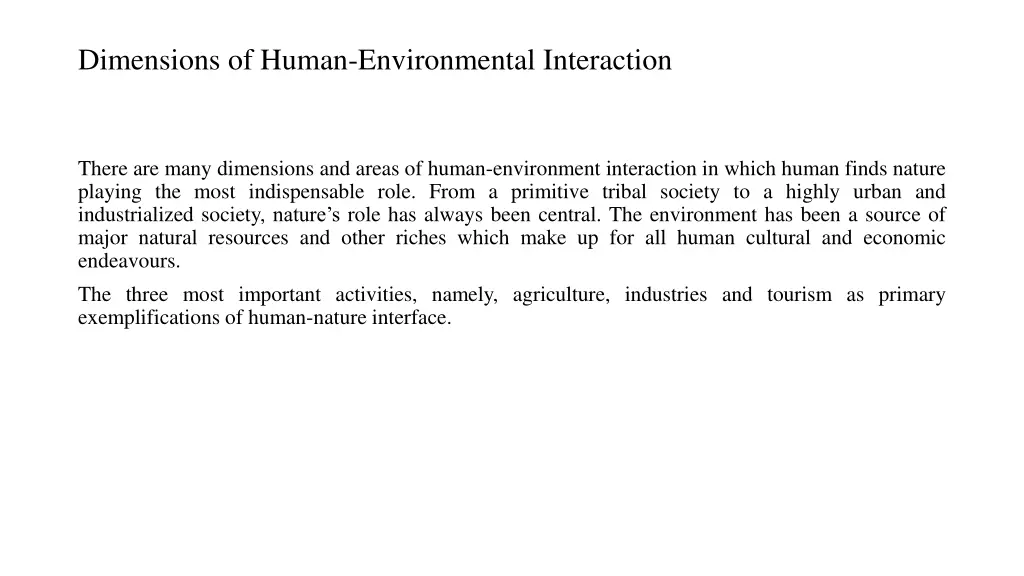 dimensions of human environmental interaction