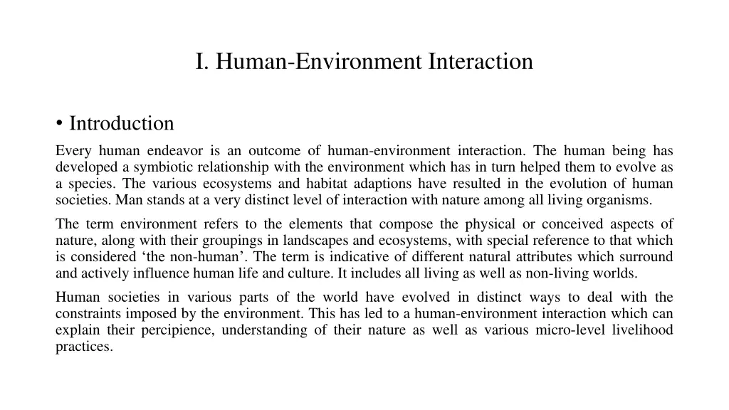 i human environment interaction