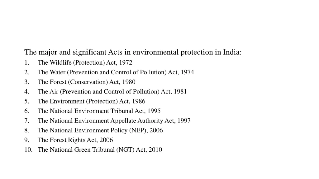 the major and significantacts in environmental