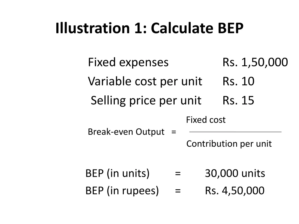 illustration 1 calculate bep