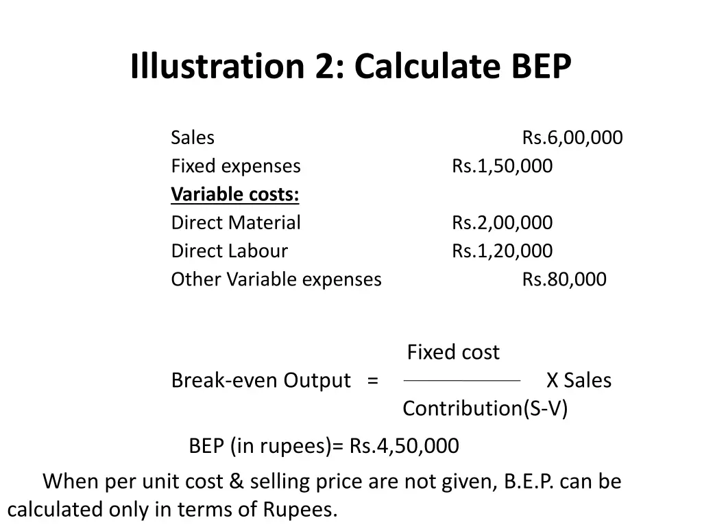 illustration 2 calculate bep