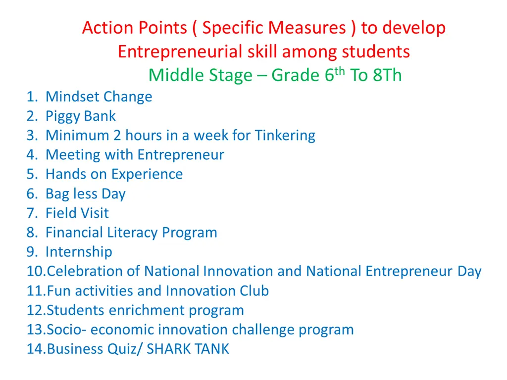 action points specific measures to develop