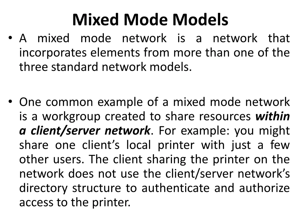 mixed mode models a mixed mode network