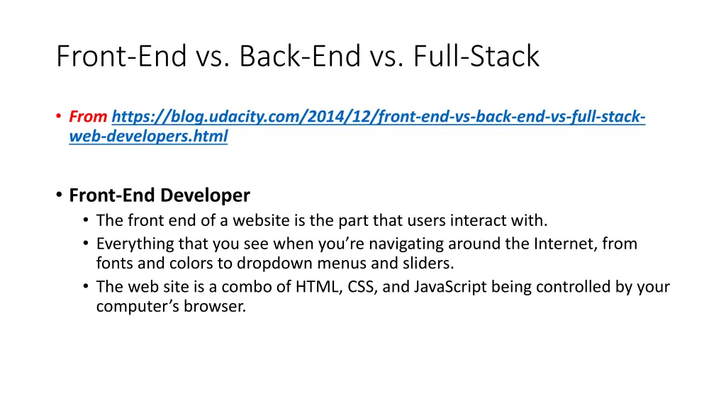 front end vs back end vs full stack