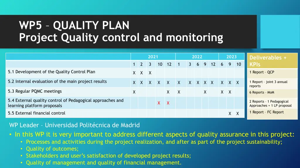 wp5 quality plan project quality control