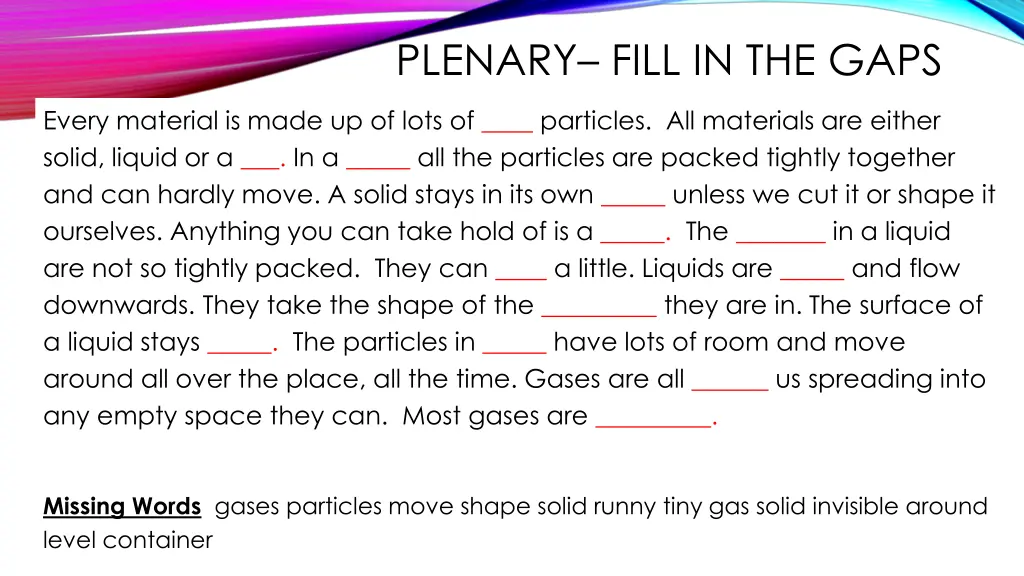 plenary fill in the gaps