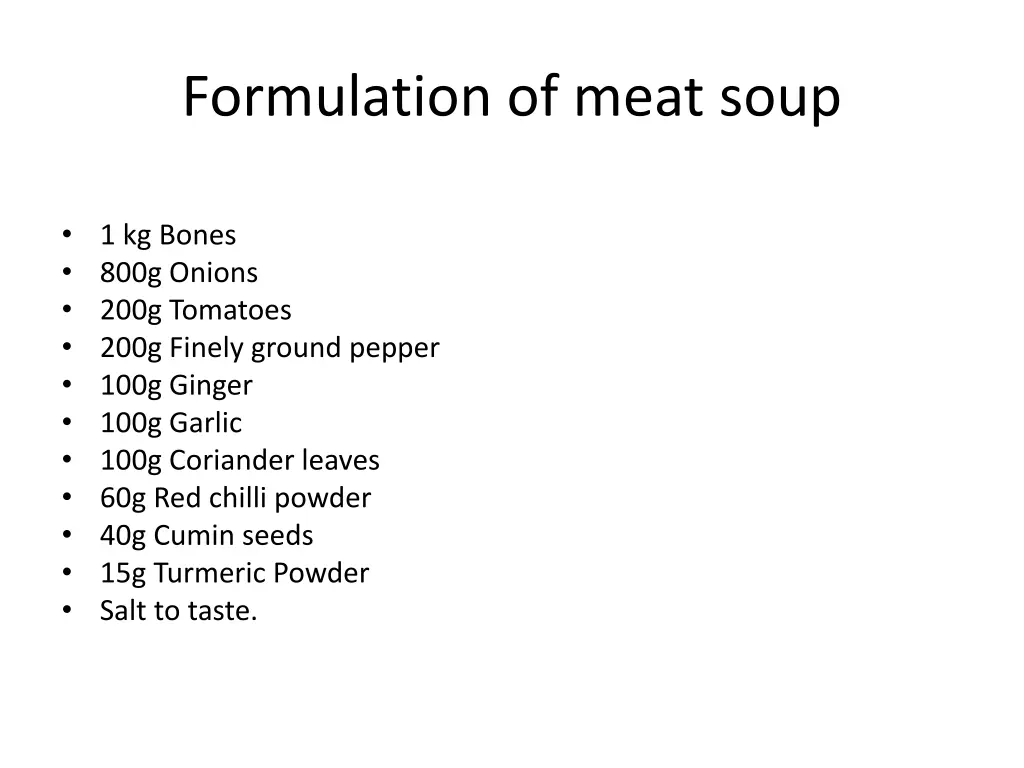 formulation of meat soup