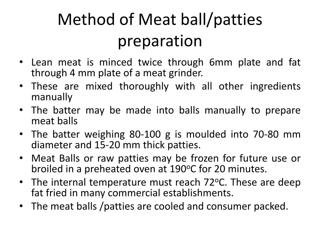 method of meat ball patties preparation lean meat