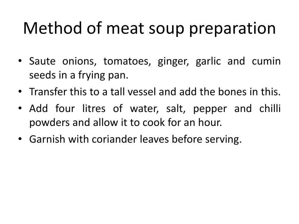 method of meat soup preparation