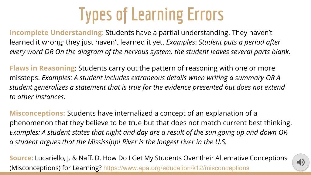 types of learning errors