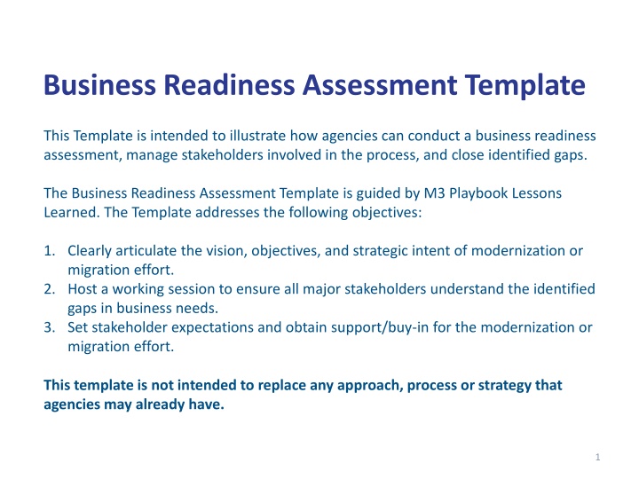 business readiness assessment template