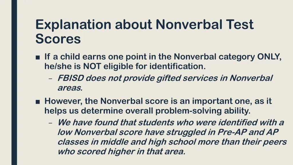 explanation about nonverbal test scores