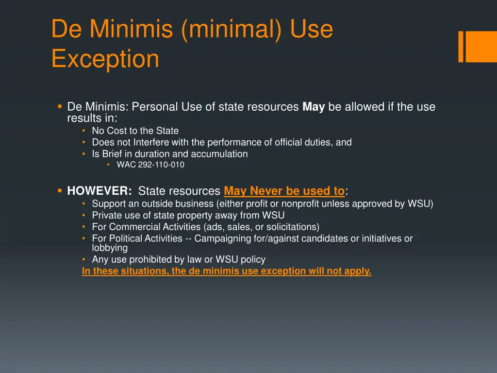 de minimis minimal use exception