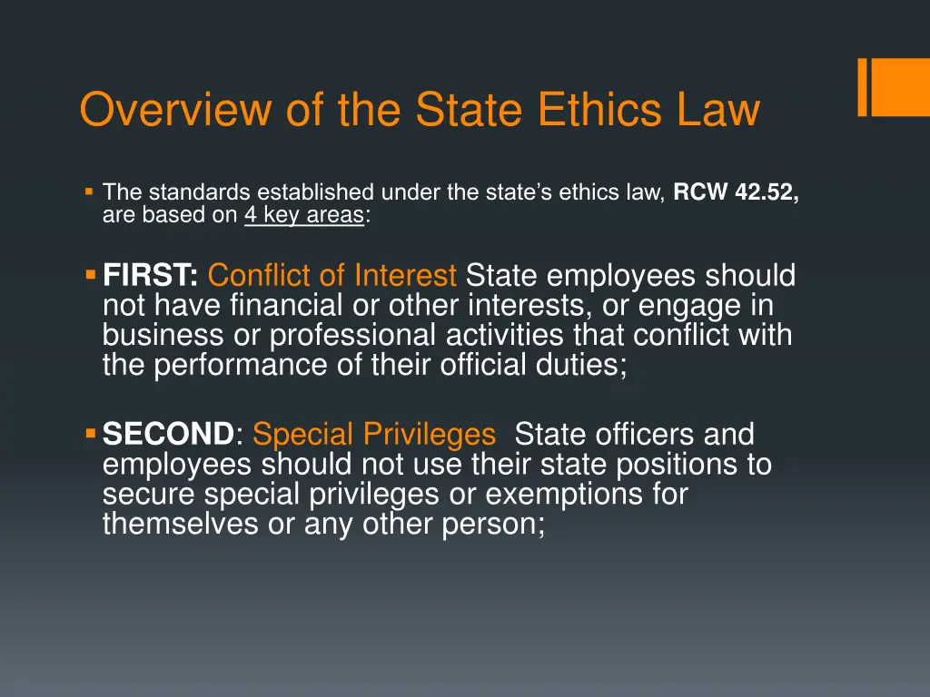 overview of the state ethics law