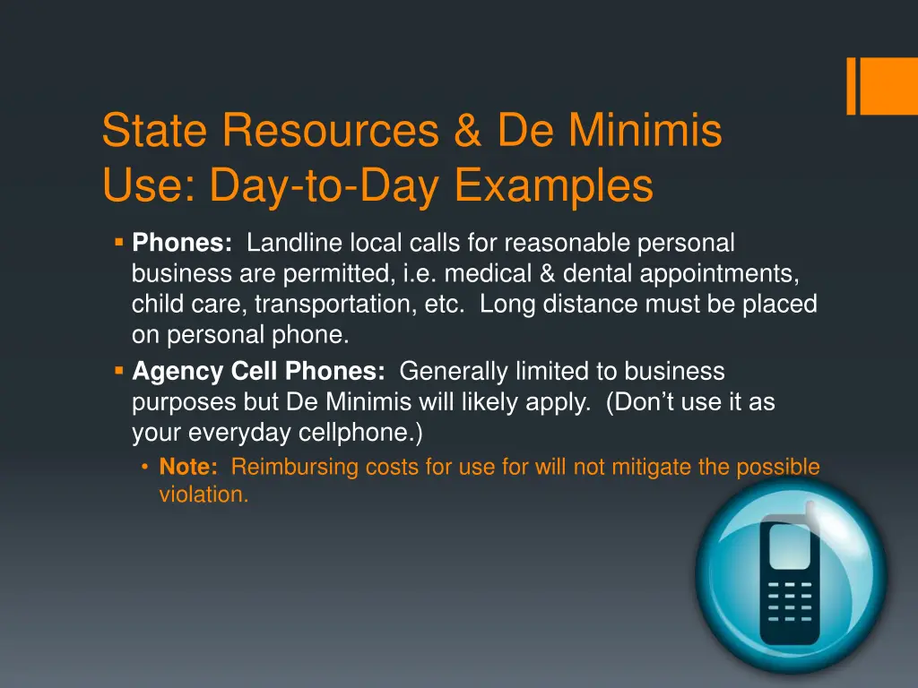 state resources de minimis use day to day examples