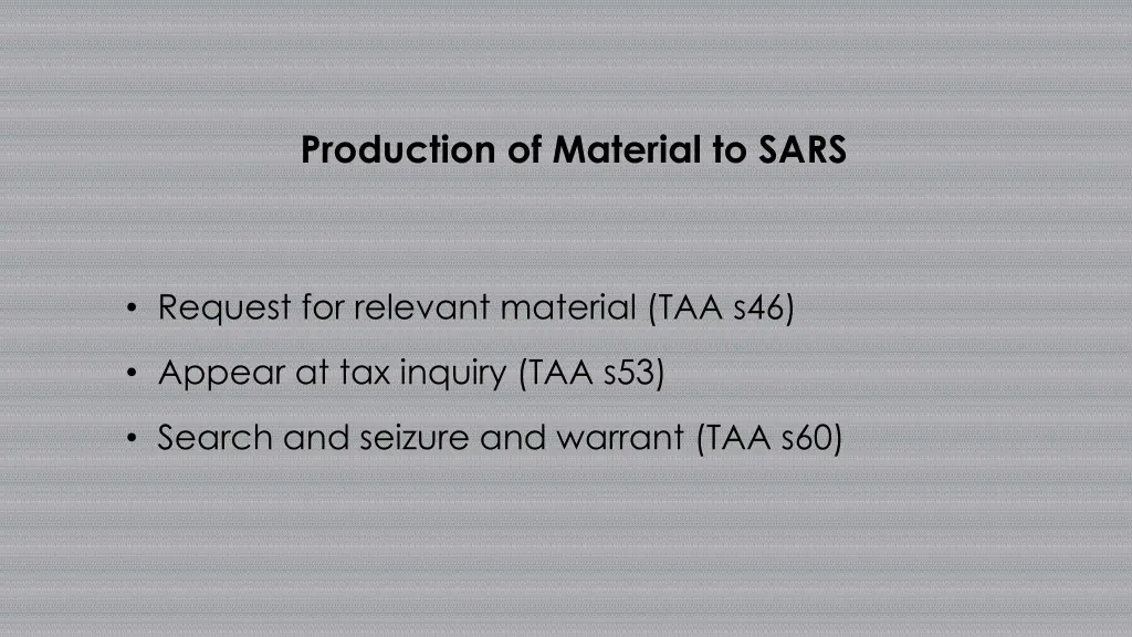 production of material to sars