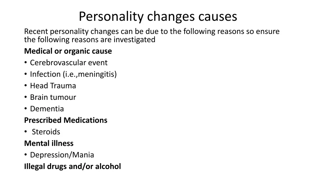 personality changes causes recent personality