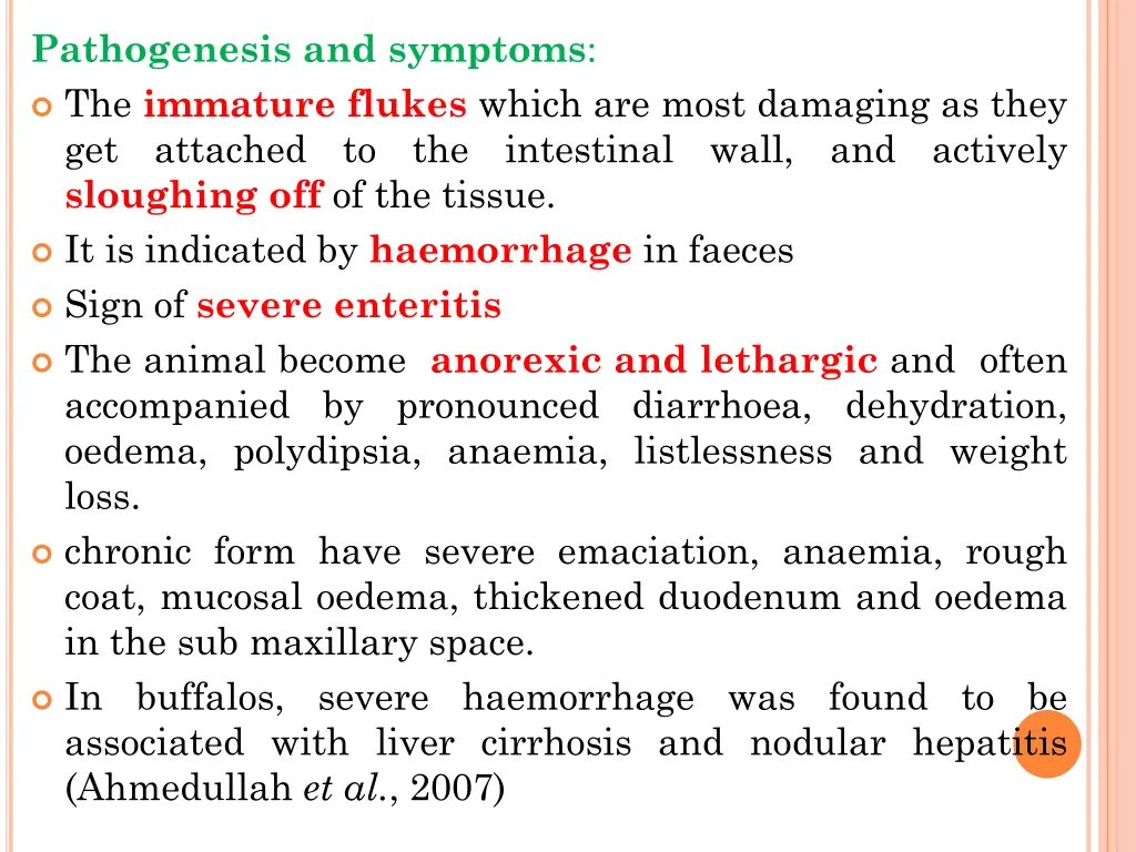 pathogenesis and symptoms the immature flukes