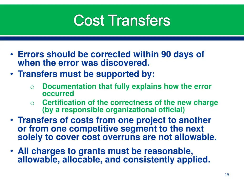 cost transfers