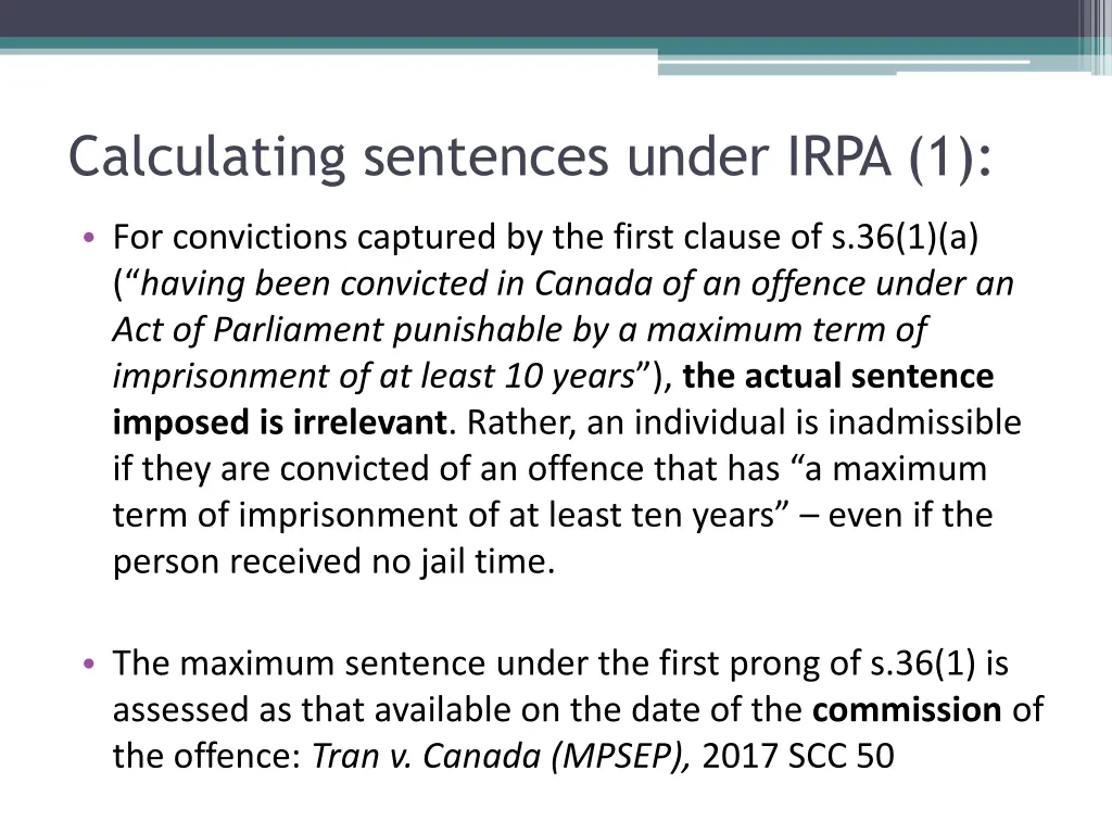 calculating sentences under irpa 1