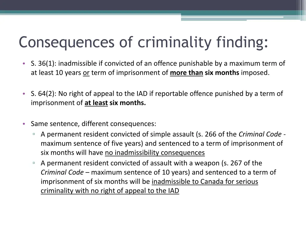 consequences of criminality finding 1