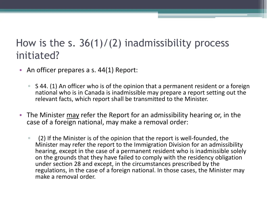 how is the s 36 1 2 inadmissibility process