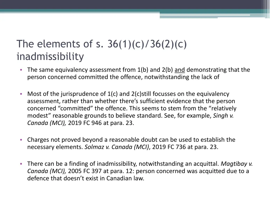 the elements of s 36 1 c 36 2 c inadmissibility