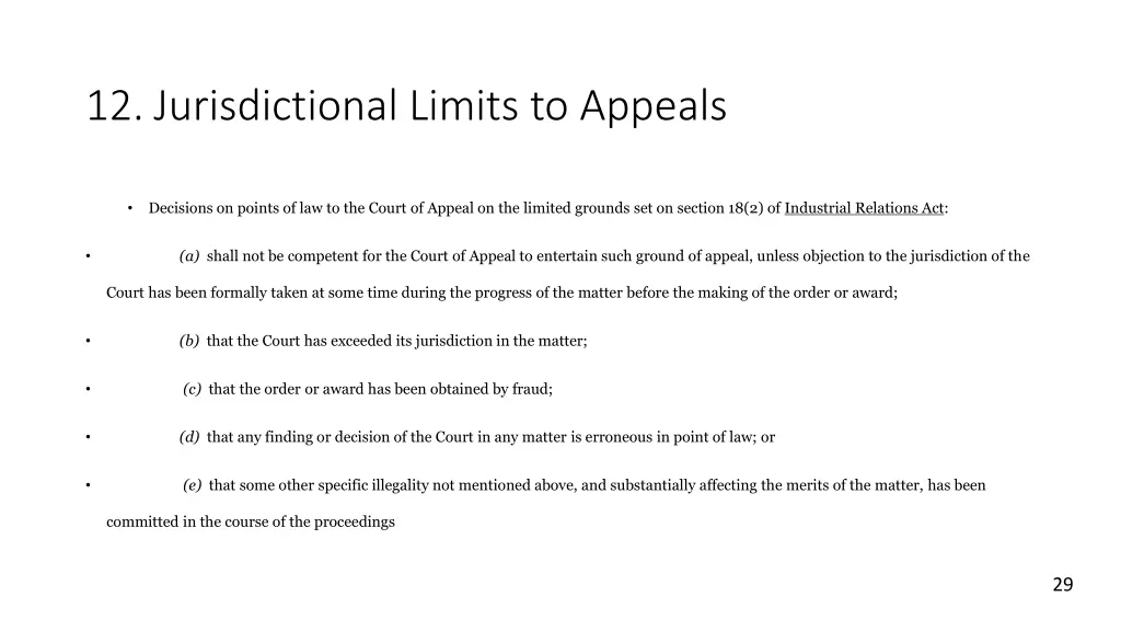 12 jurisdictional limits to appeals