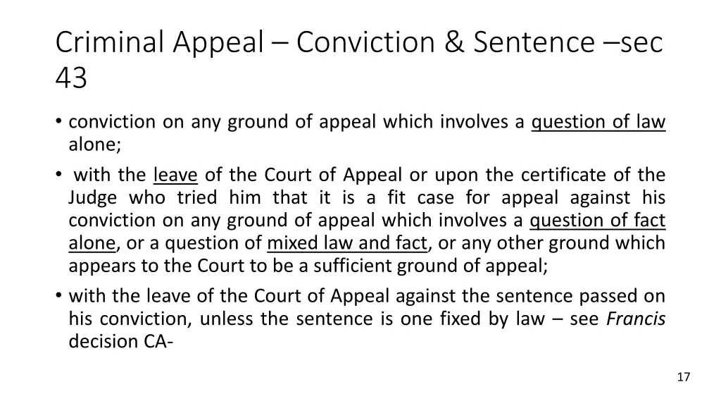 criminal appeal conviction sentence sec 43