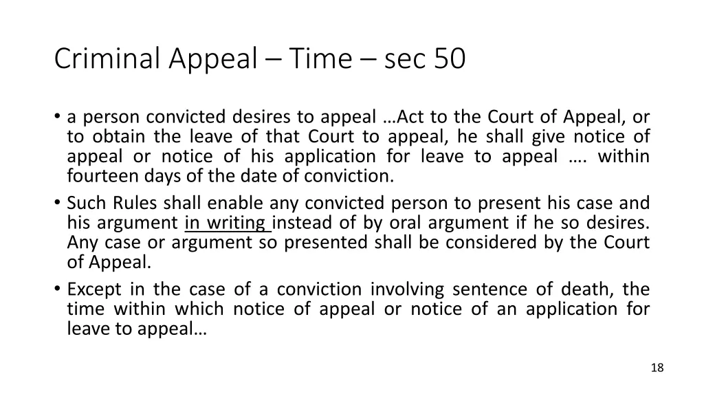 criminal appeal time sec 50