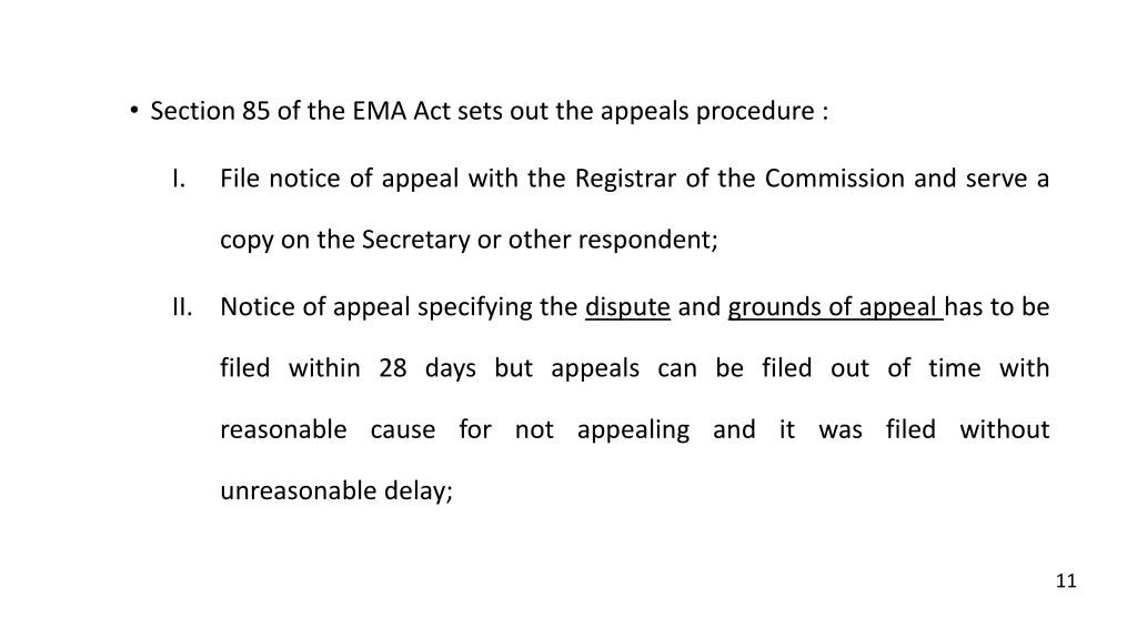 section 85 of the ema act sets out the appeals