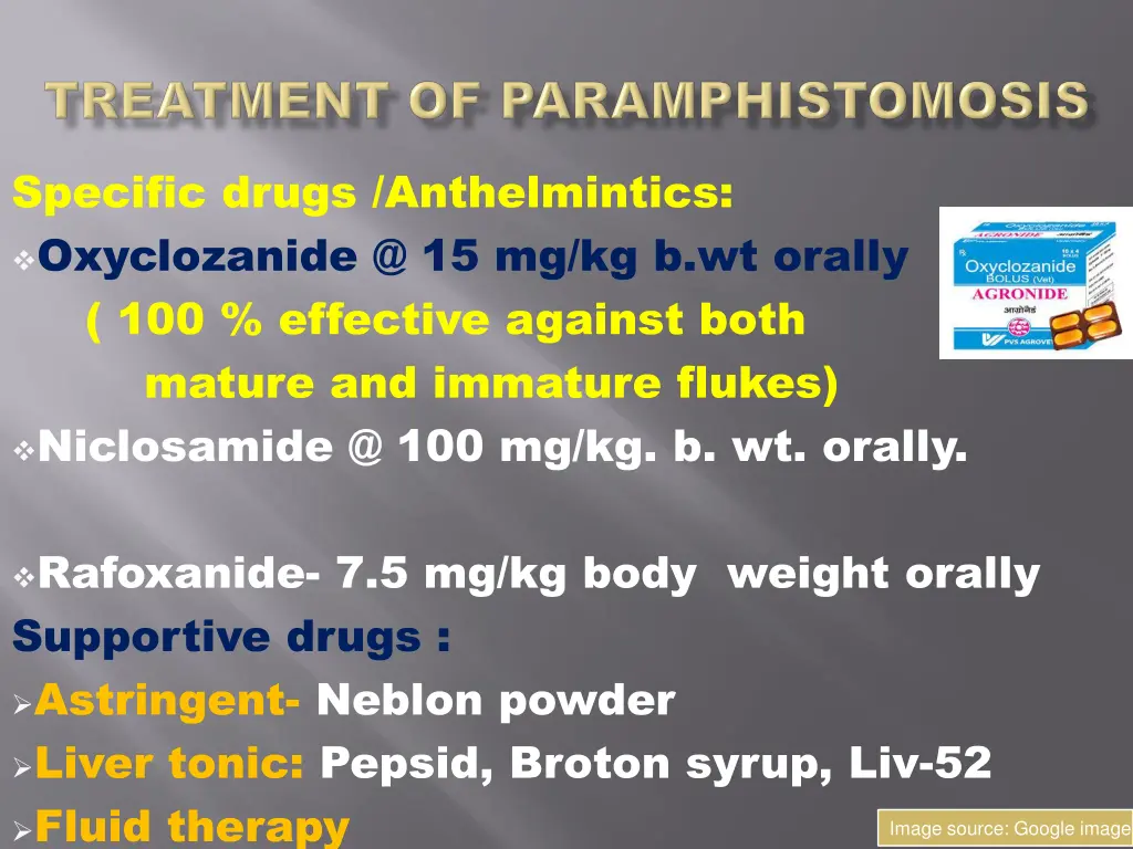 specific drugs anthelmintics oxyclozanide