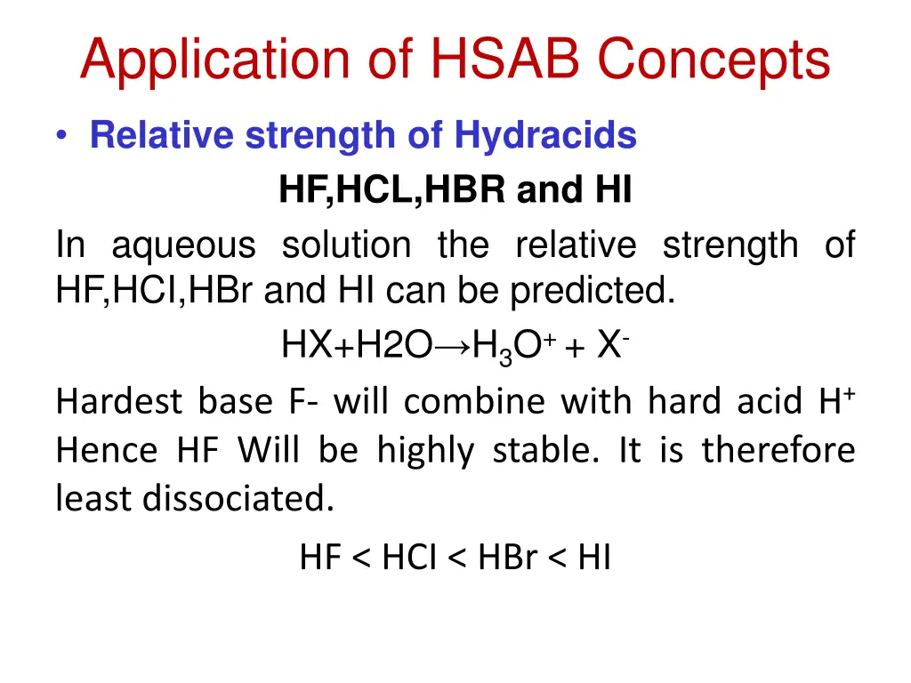 application of hsab concepts