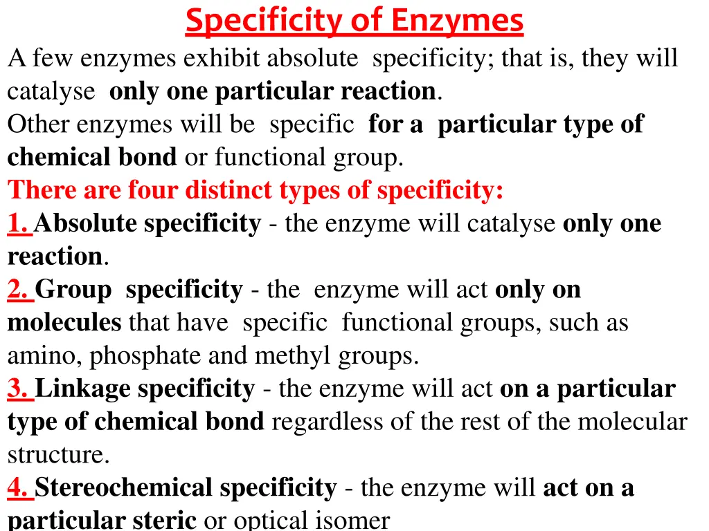 specificity of enzymes