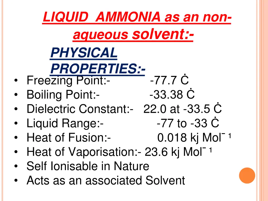 liquid ammonia as an non aqueous solvent physical