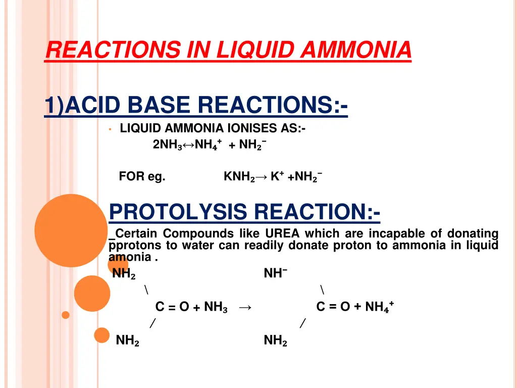 reactions in liquid ammonia