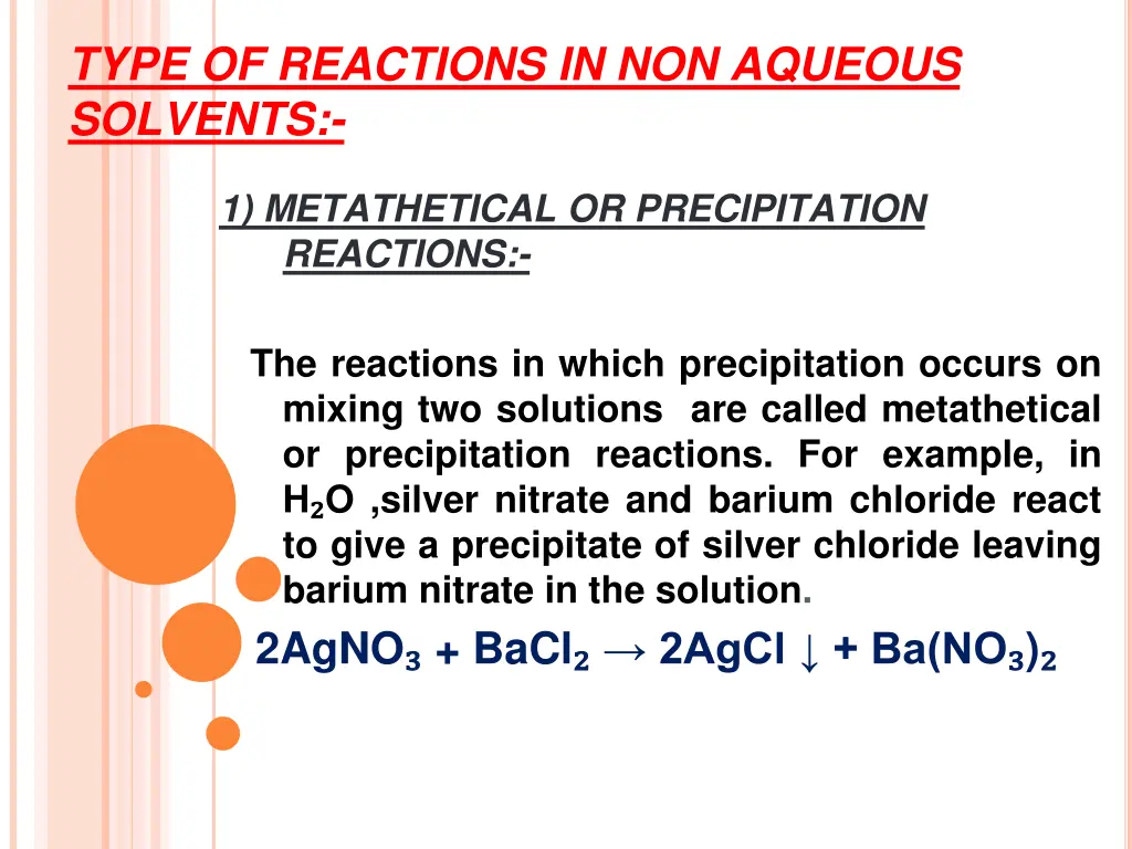 type of reactions in non aqueous solvents