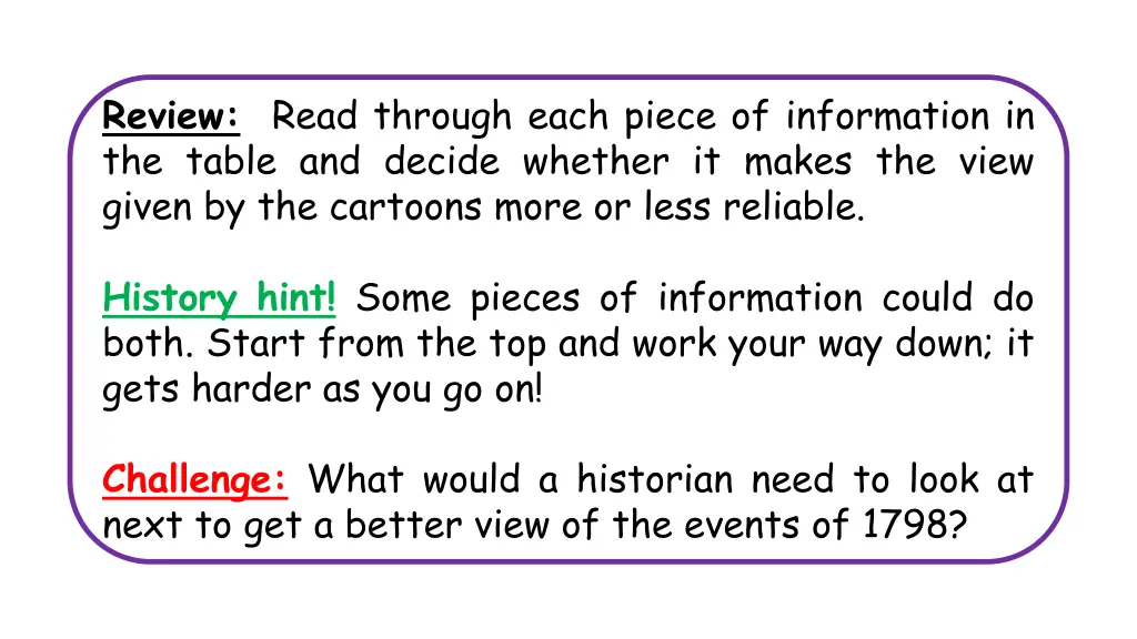 review read through each piece of information