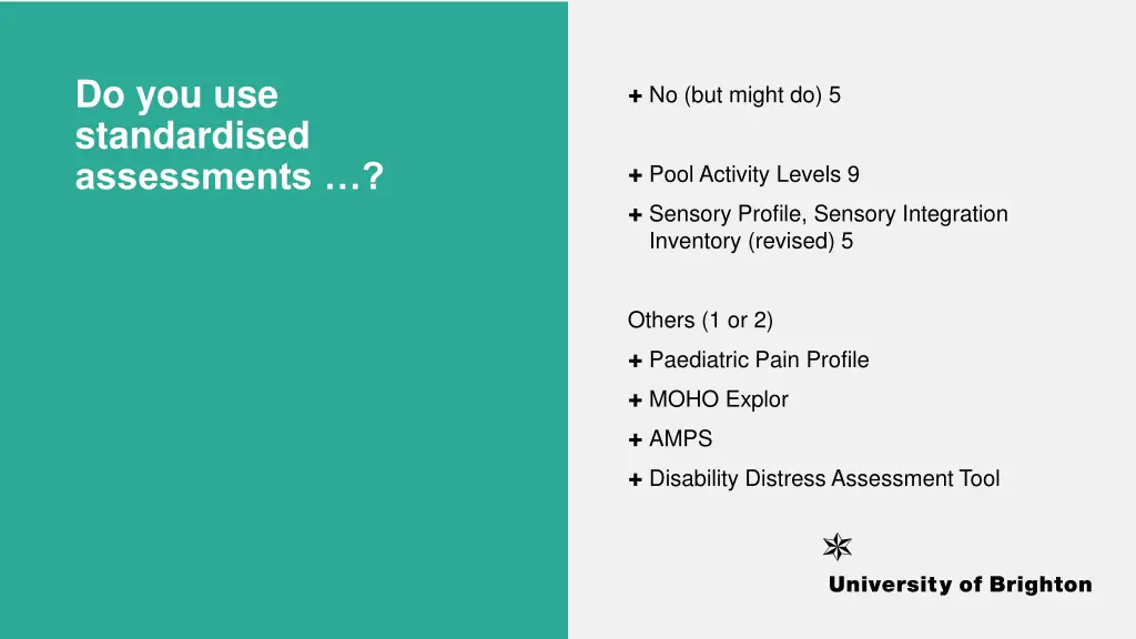 do you use standardised assessments