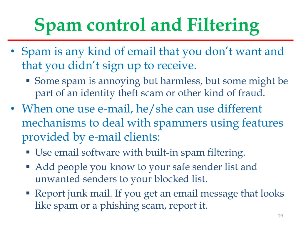 spam control and filtering