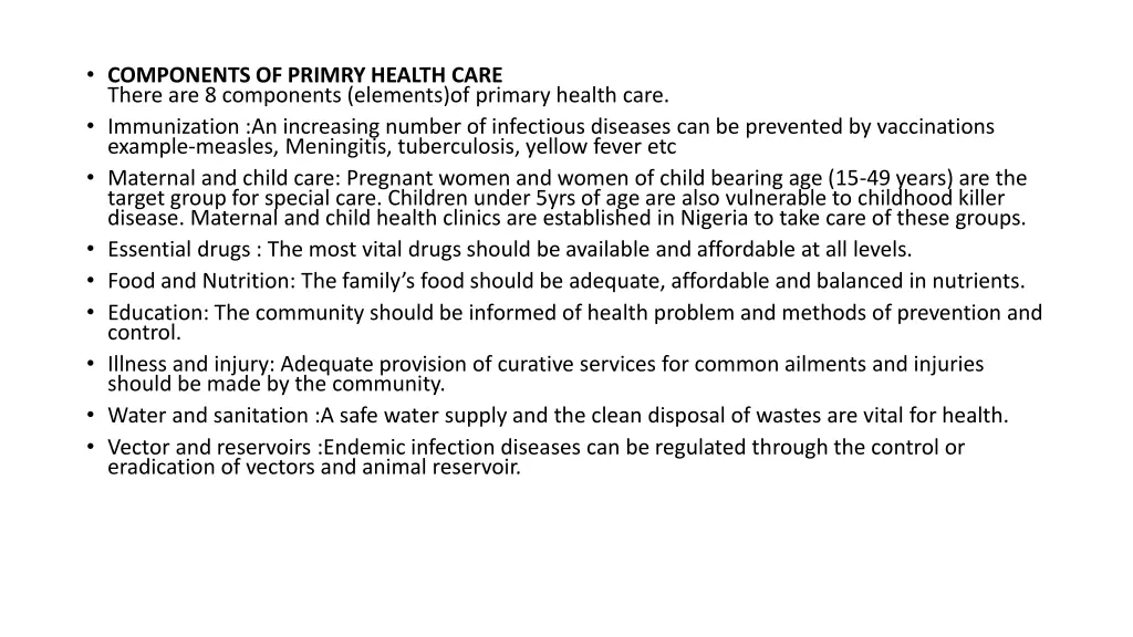 components of primry health care there