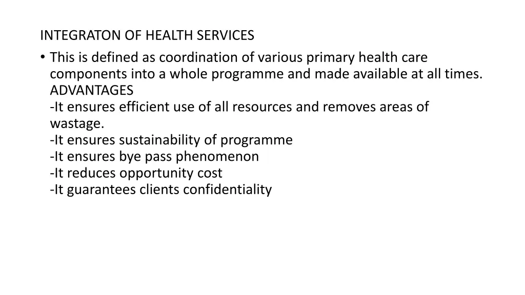 integraton of health services this is defined