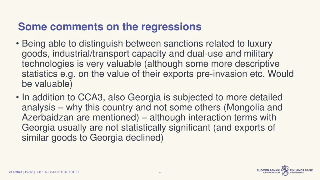 some comments on the regressions