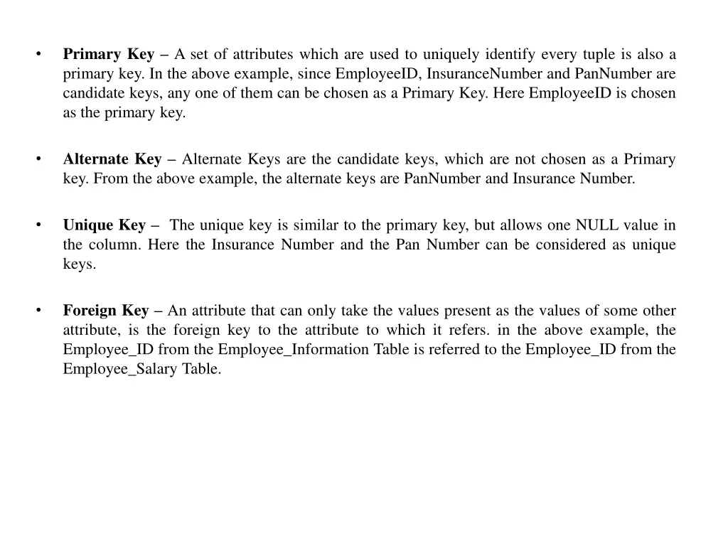 primary key a set of attributes which are used